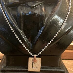 Kids Wooden Letter 'L' Pendant Necklace with Silver Ball Chain